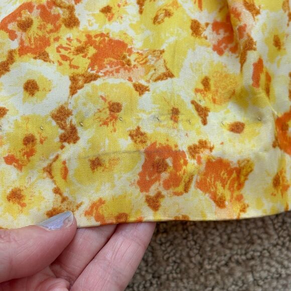 VTG Spring Floral Party Dress Bow Women's 15 / 6 Yellow Orange 1950s 60s Cottage - Picture 6 of 10